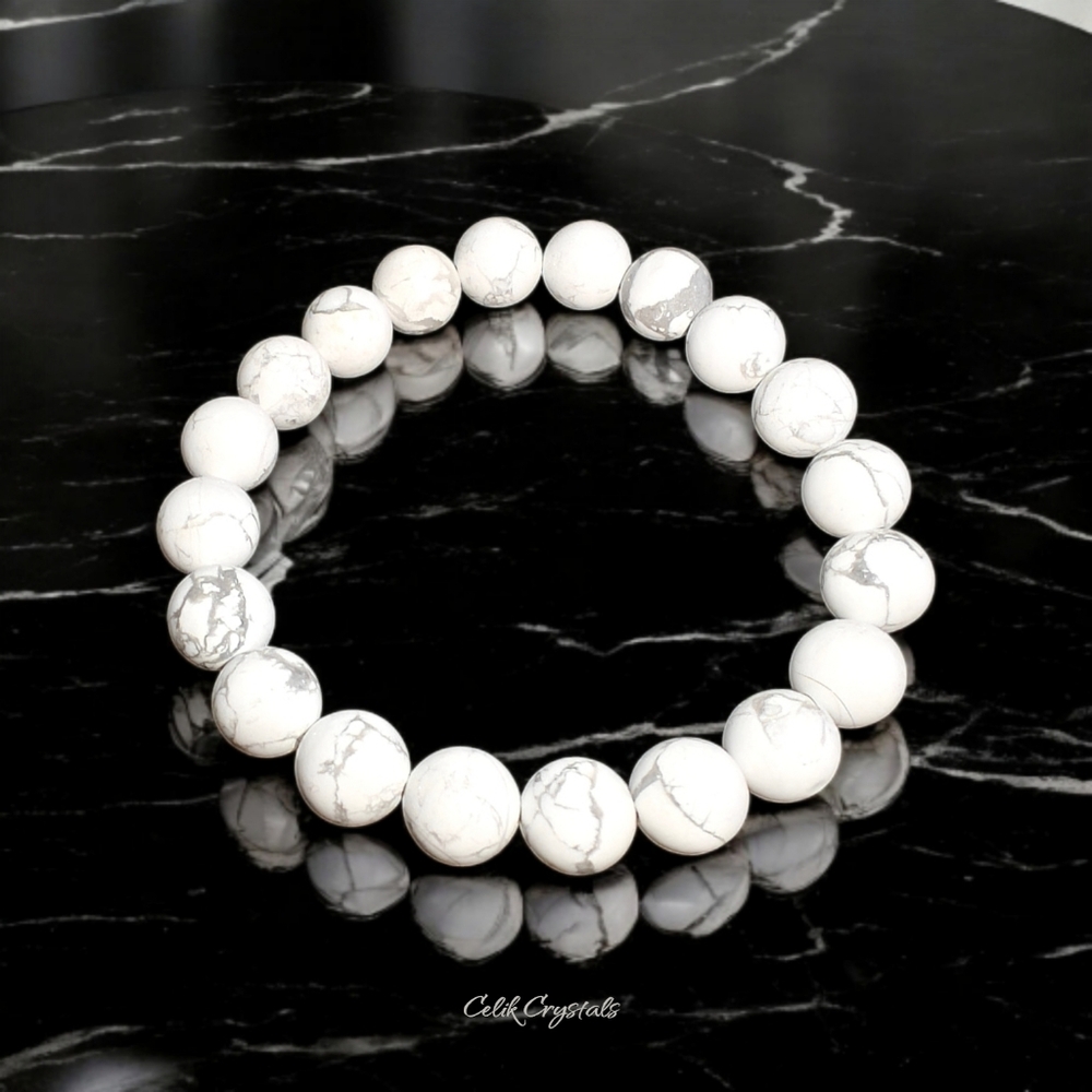 Howlite Bracelet Natural Stones 8mm Stretches Unisex Healing Bracelet - Picture 3 of 4